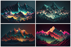 28 Neon Mountain Illustrations In 6K