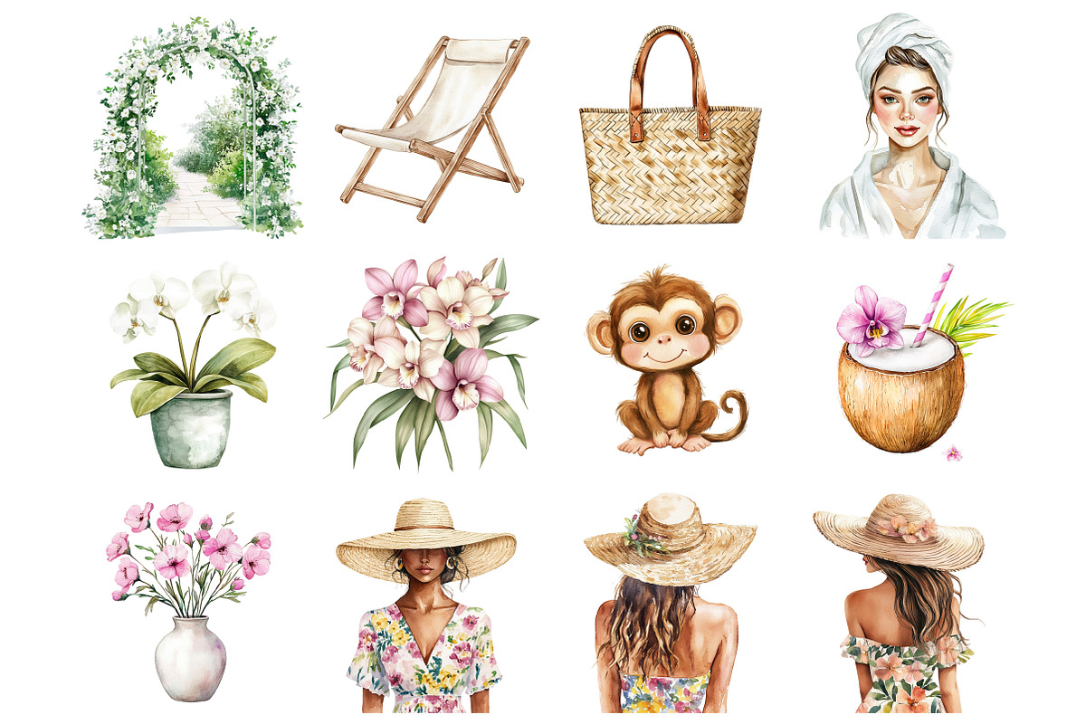 Watercolor Summer Vacation Clip Art, an Illustration by Design Market (Photo 4 of 5)