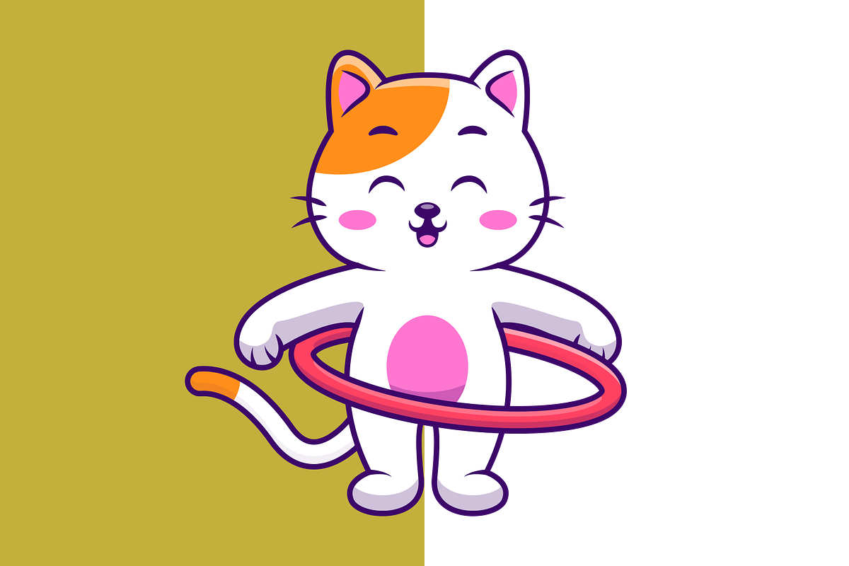 Cute Cat Playing Hulahoop Cartoon, an Animal Illustration by Artstorystudio (Photo 2 of 3)
