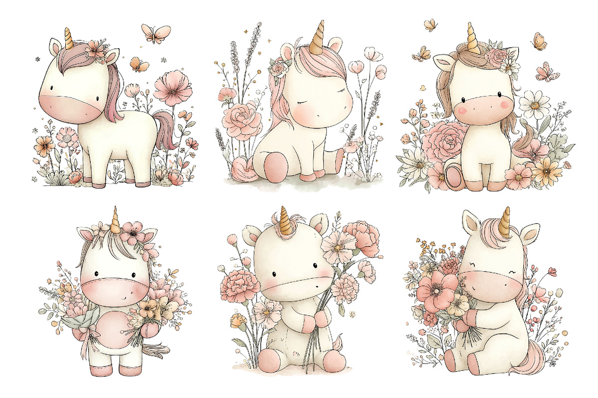 Cute Unicorn Floral Clipart, an Animal Illustration by Creative Art (Photo 7 of 7)