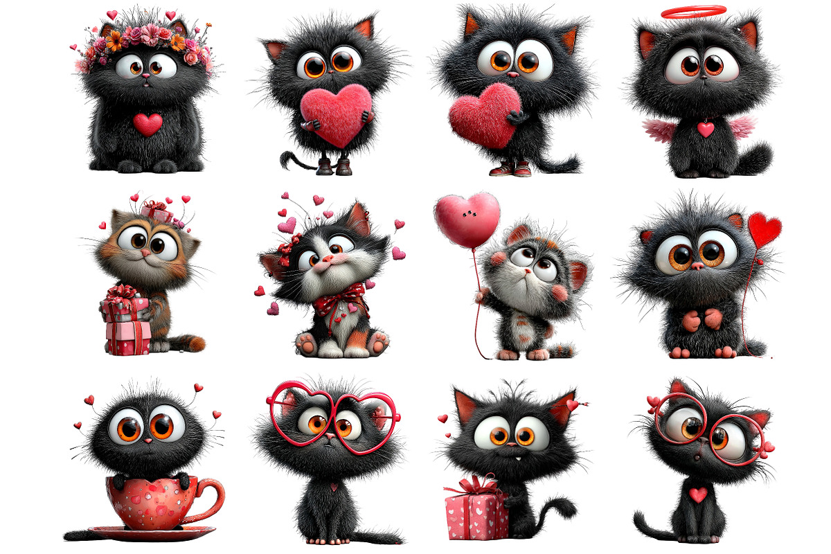 Whimsical Valentine Black Cat Clipar, an Illustration by DreamArtGraphic (Photo 4 of 4)