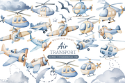 Watercolor Air Transport Clipart, an Illustration by MockupWizard (Thumbnail 1 of 5)