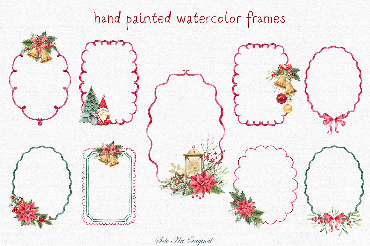 Christmas Watercolor Frames Cards, an Object Graphic by Solo Art Original (Photo 5 of 12)
