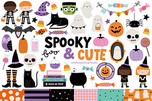 Spooky & Cute Clipart & Paper Set