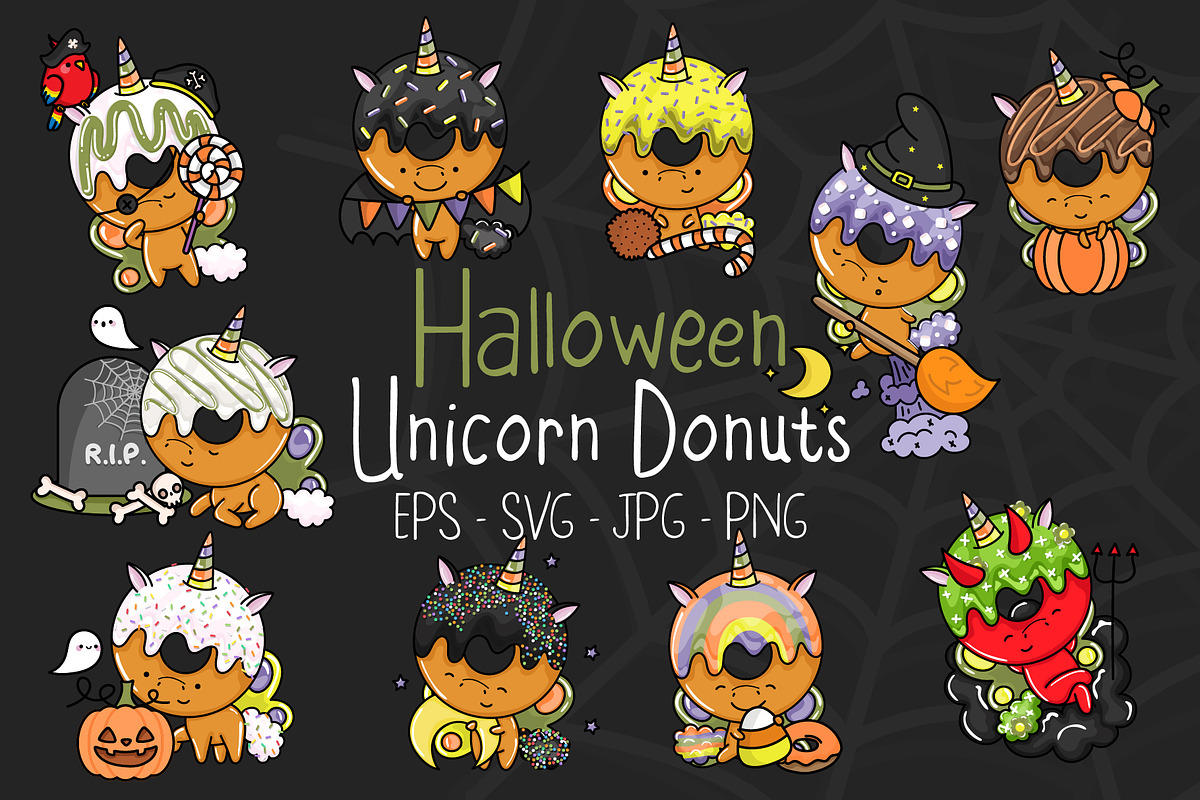 Cute Halloween Unicorn Donut Art, an Animal Illustration by ArtVarStudio (Photo 1 of 3)