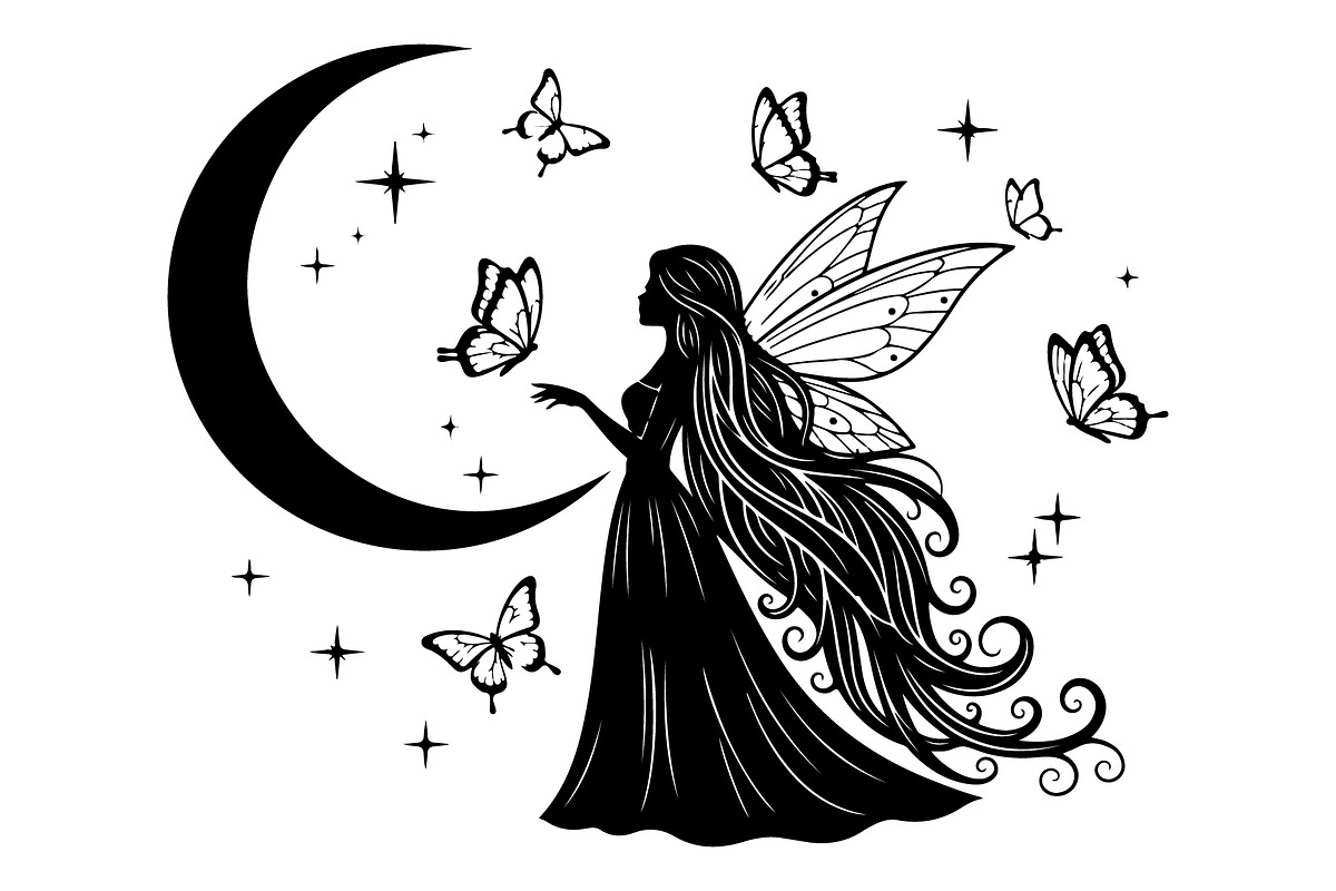 Fairy Moon Butterfly Silhouette, an Object Illustration by Gaye Art (Photo 4 of 31)