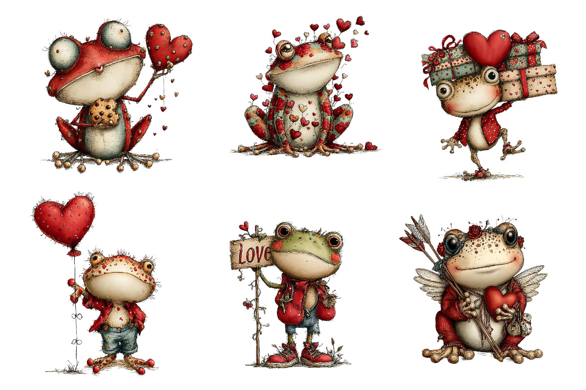 Whimsical Valentines Frog Clipart, an Illustration by Dream Creation (Photo 4 of 7)