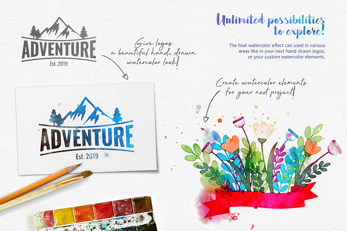 Aquarelle Watercolor PS Action, an Action Add-On by IndWorks Design (Photo 7 of 12)