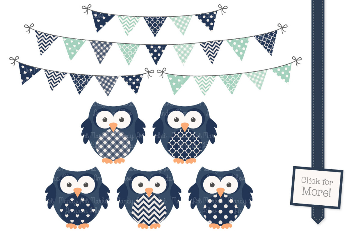 Navy & Mint Owl Clipart, an Animal Illustration by Amanda Ilkov (Photo 2 of 3)