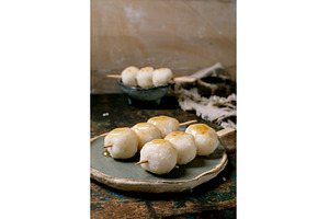Japanese Dango Dumplings on Wooden, a Food & Drink Photo by Natasha Breen