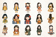 Whimsical Fall Black Hair Girl Clipa, a Seasonal Illustration by Rose Art (Thumbnail 2 of 7)