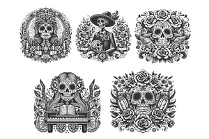 Day of the Dead Skull engraving, an Illustration by AlexArt