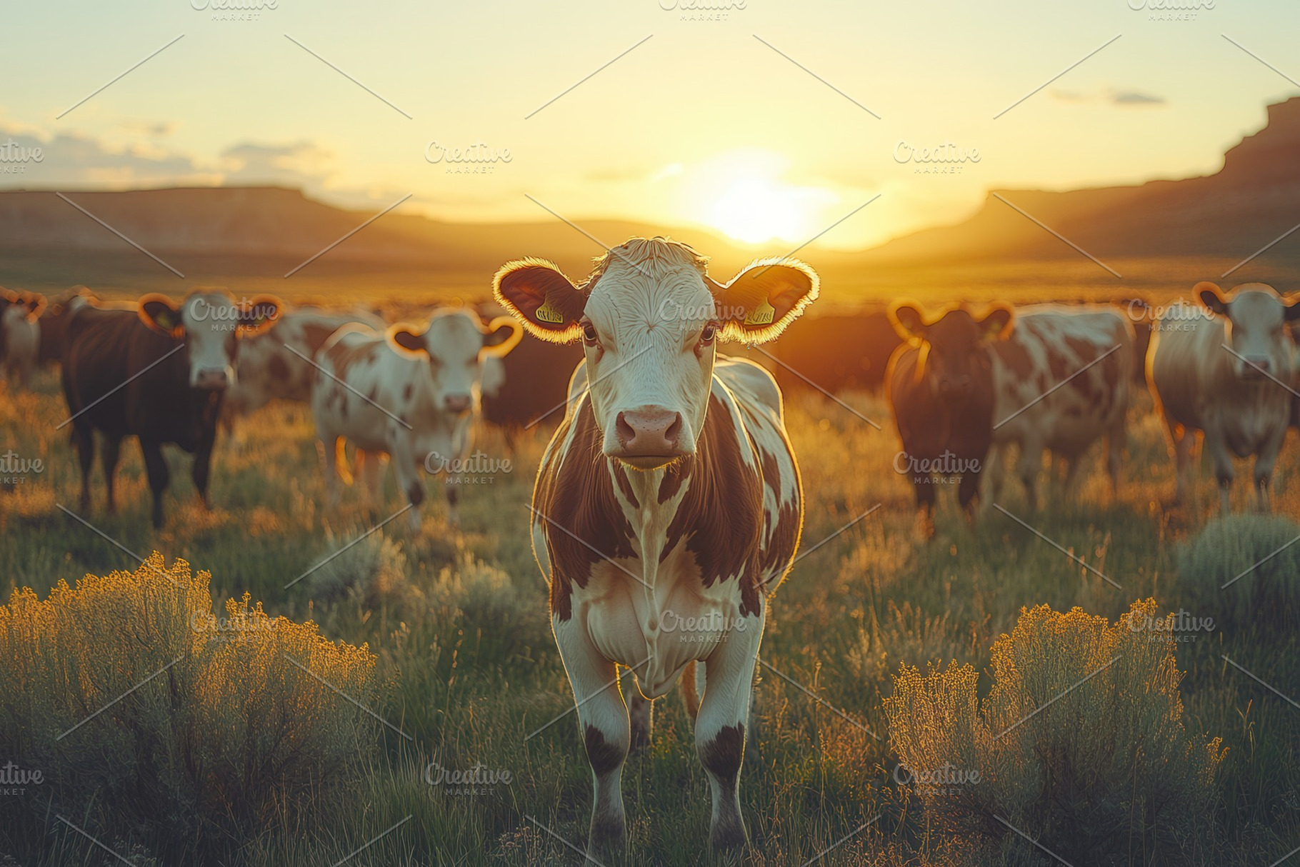 Cows graze in an open field during s, a Photo by Tanuart