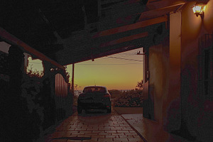 Driveway with car parked under warm sunset light, a Nature Photo by DanFLCreativo