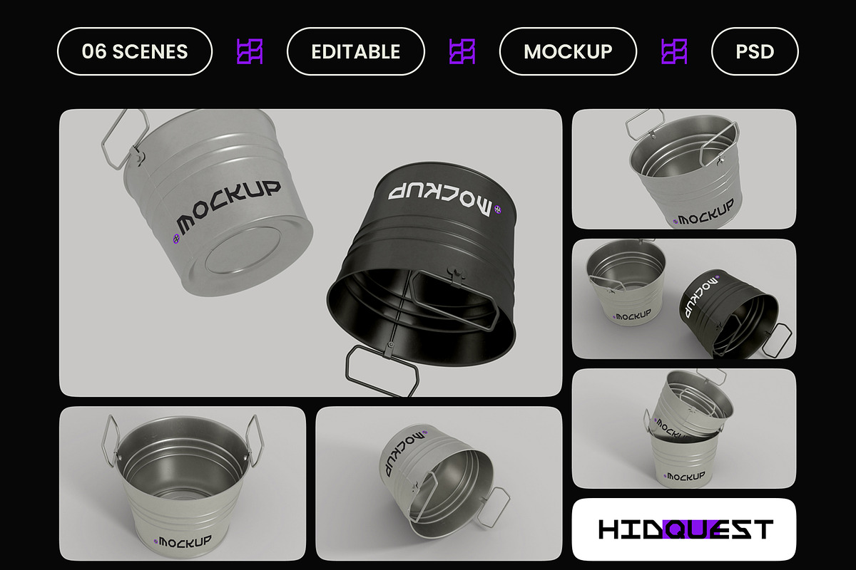 Metal Bucket Mockup, a Household Mockup by hiddemaru (Photo 2 of 4)