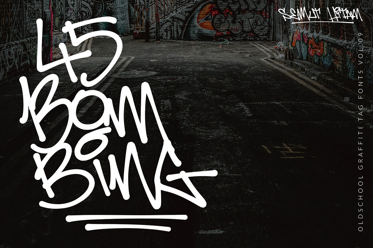 45 Bombing – Street Graffiti Font, a Blackletter Font by SemutHitam Creative (Photo 1 of 9)