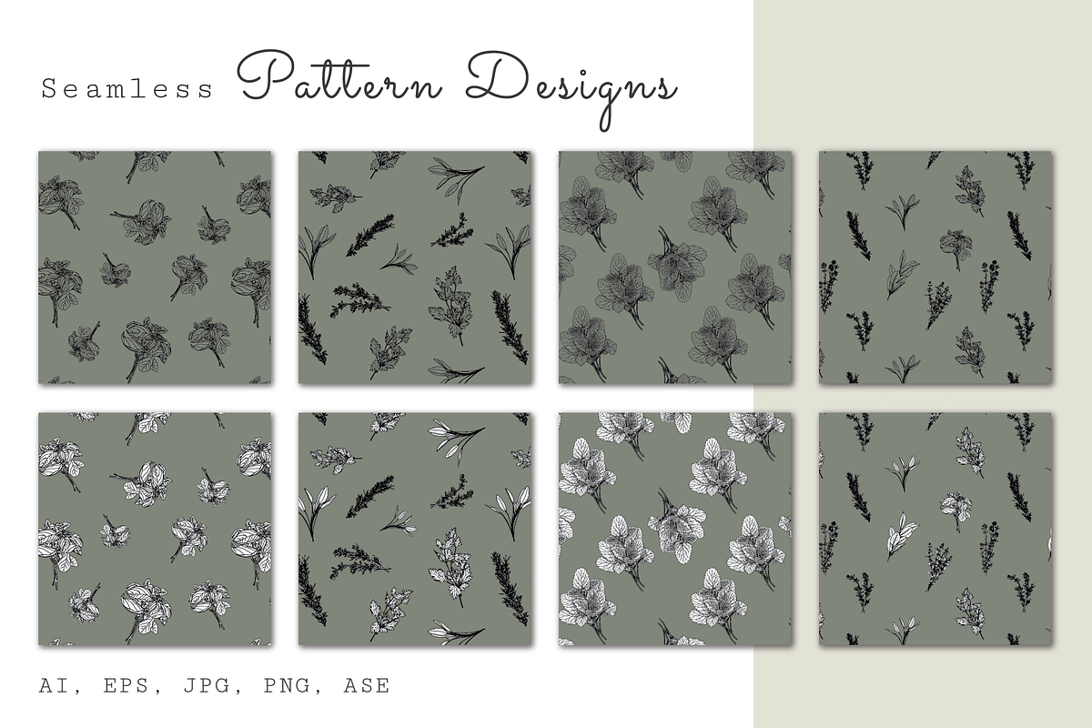 Fresh Herbs Line Drawings & Patterns, an Illustration by kittyShark Creative (Photo 8 of 9)