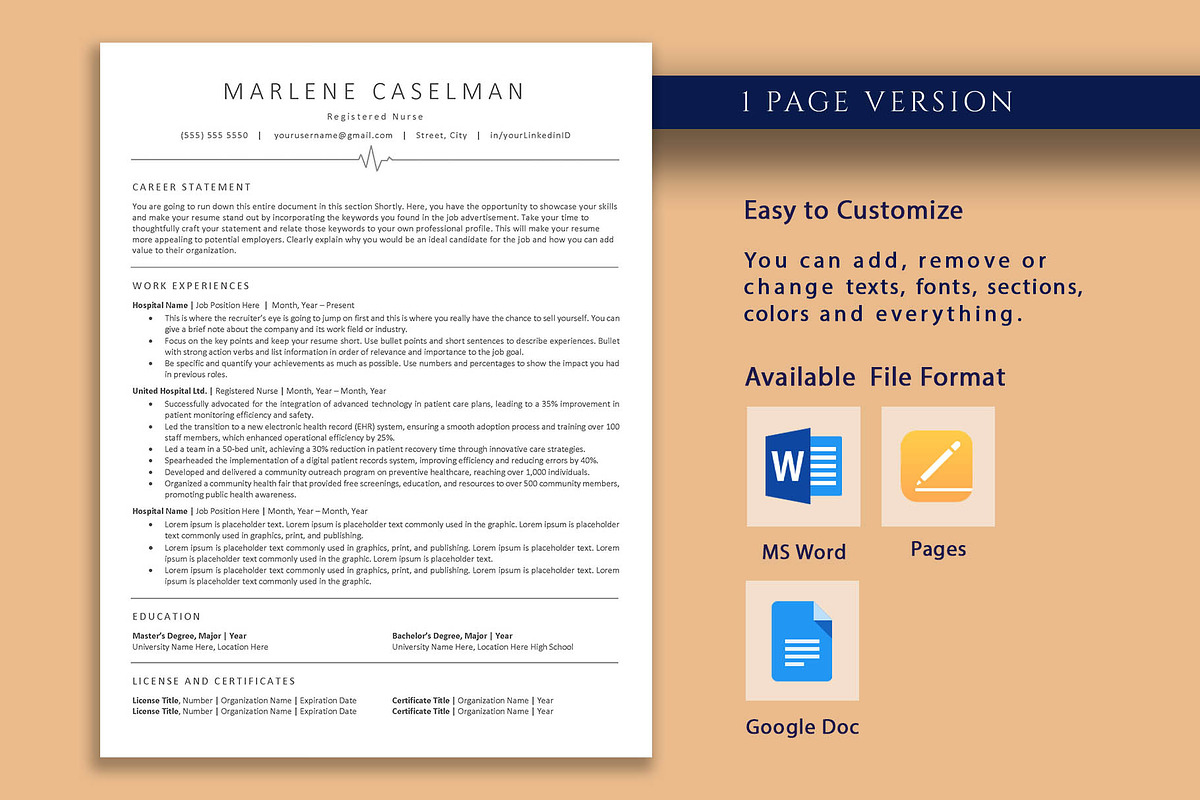 Nurse Resume Template Word, Pages, a Resume Template by VictoriousVita (Photo 2 of 7)
