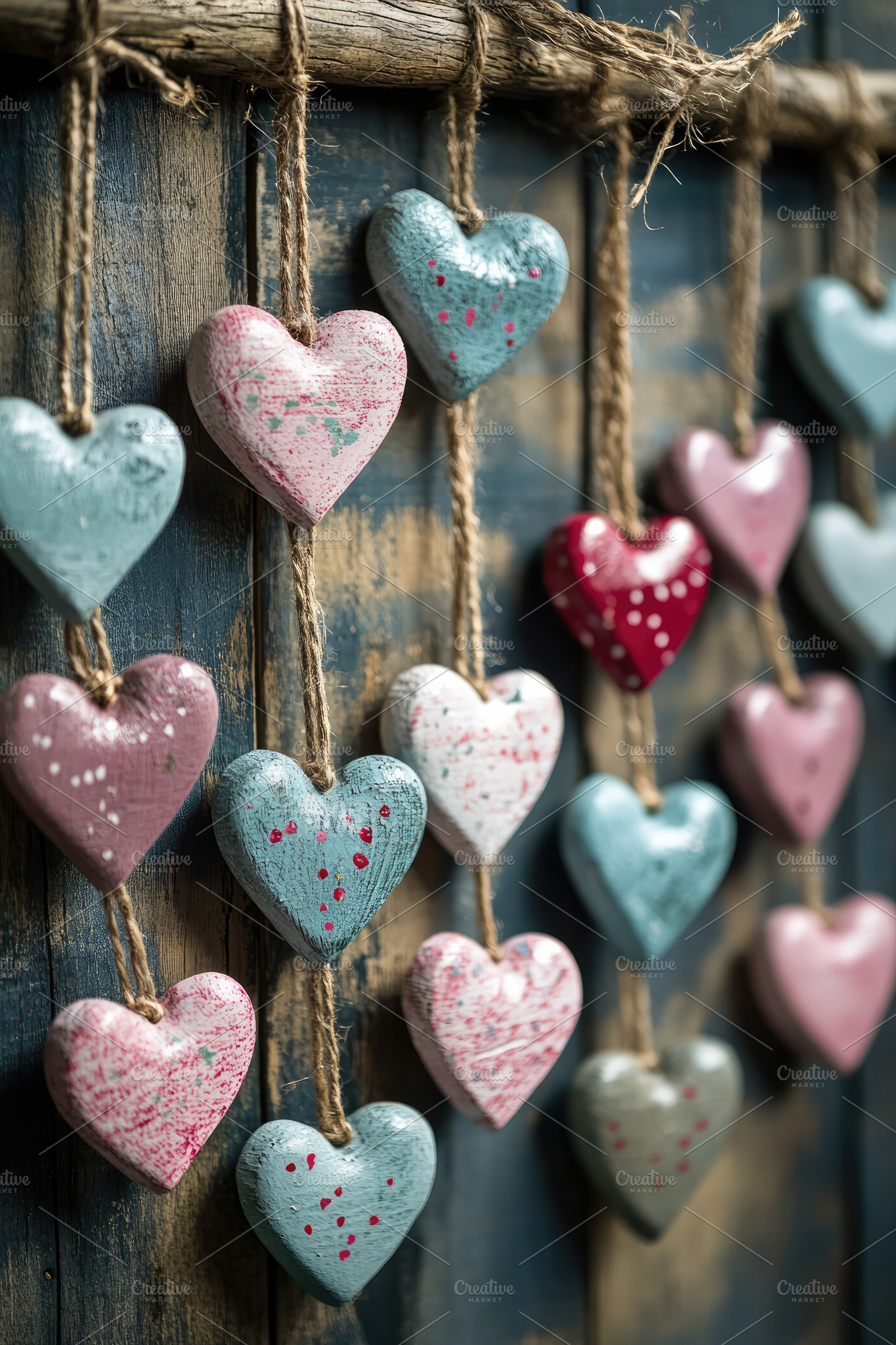 Valentine's Day, Red Hearts on Twine, a Wallpaper Photo by Virgo Studio