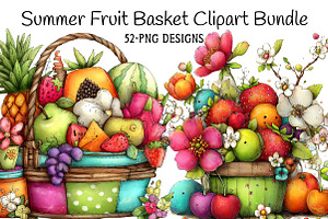 Summer Fruit Basket Clipart, an Illustration by Daily.Designs
