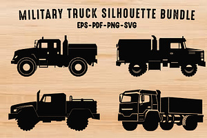Military Truck Black Silhouettes set, an Object Illustration by Gfx Expert Team