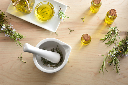 Detail of preparation of rosemary oil essences with mortar, a Health & Medical Photo by Davizro's Market