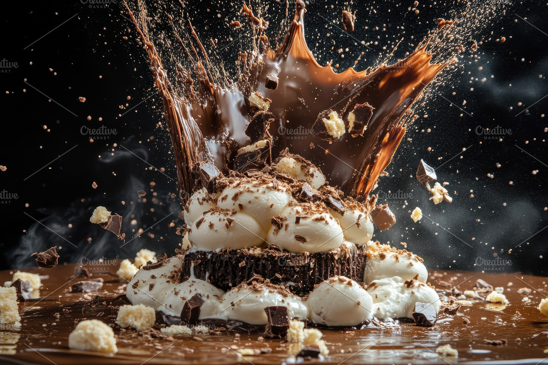 Dynamic splash of chocolate and crea, a Photo by Pavel_design