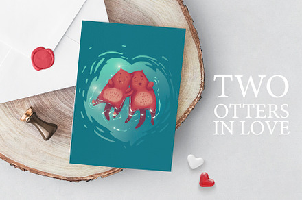 Two otters in love illustration