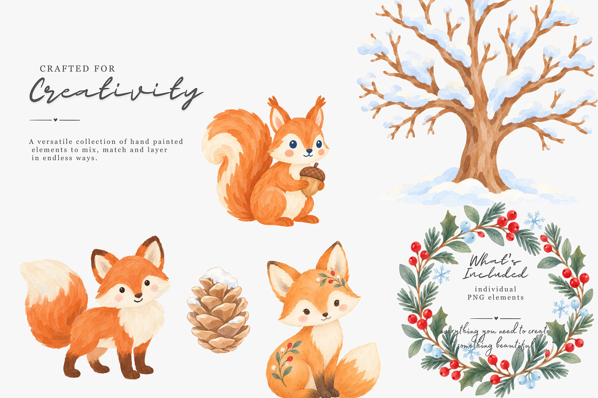 cozy storybook winter clipart set, a Decorative Illustration by Patishop Art (Photo 5 of 9)