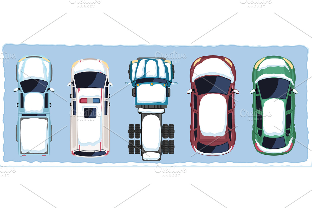 Winter cars and trucks top view set, a Transportation Illustration by Yayasya (Photo 3 of 3)