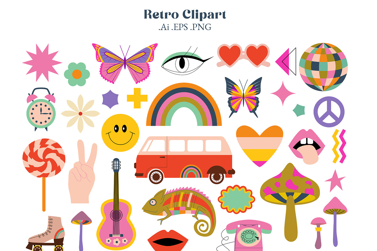 Retro Groovy Hippie Bundle, an Object Graphic by Sofico (Photo 21 of 35)