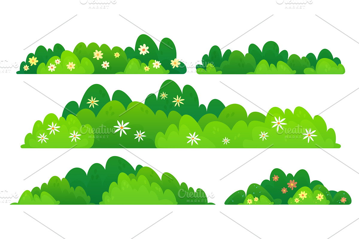 Green bush border with flowers, an Object Illustration by art PVP - market