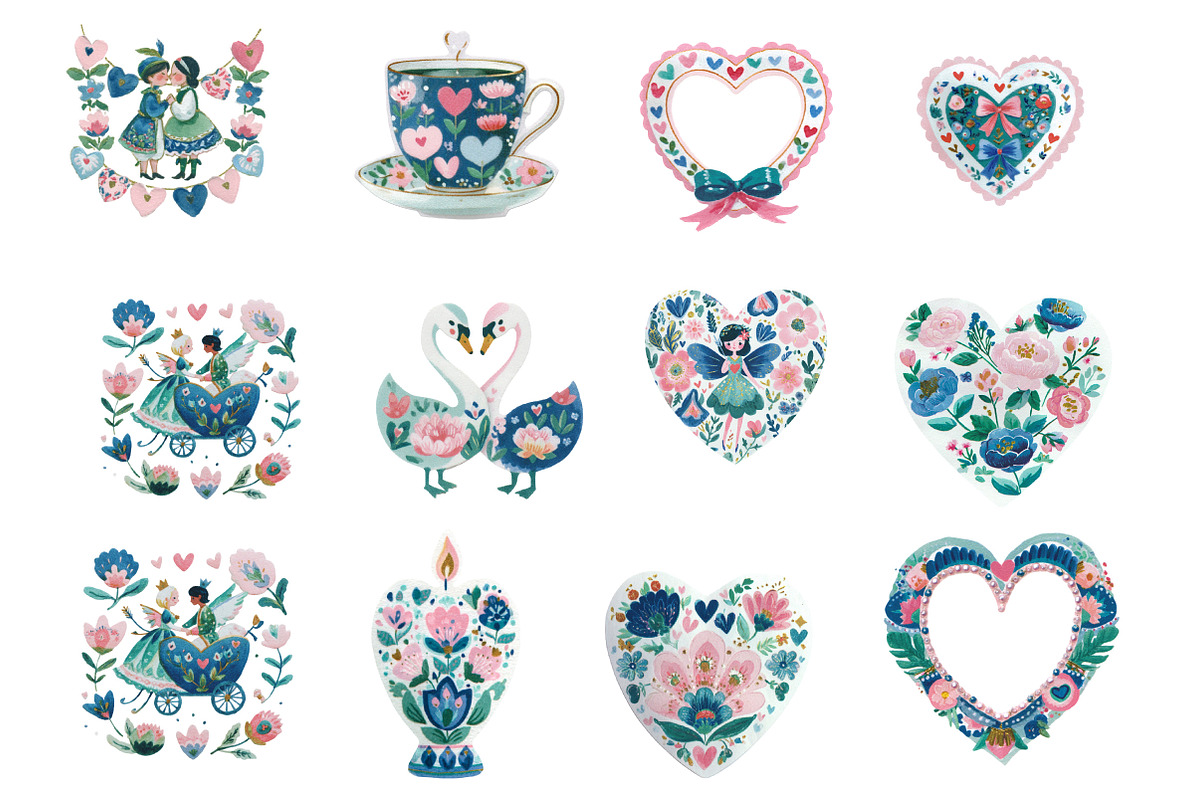Victorian Valentine Bundle Clipart, an Illustration by Designking (Photo 3 of 5)
