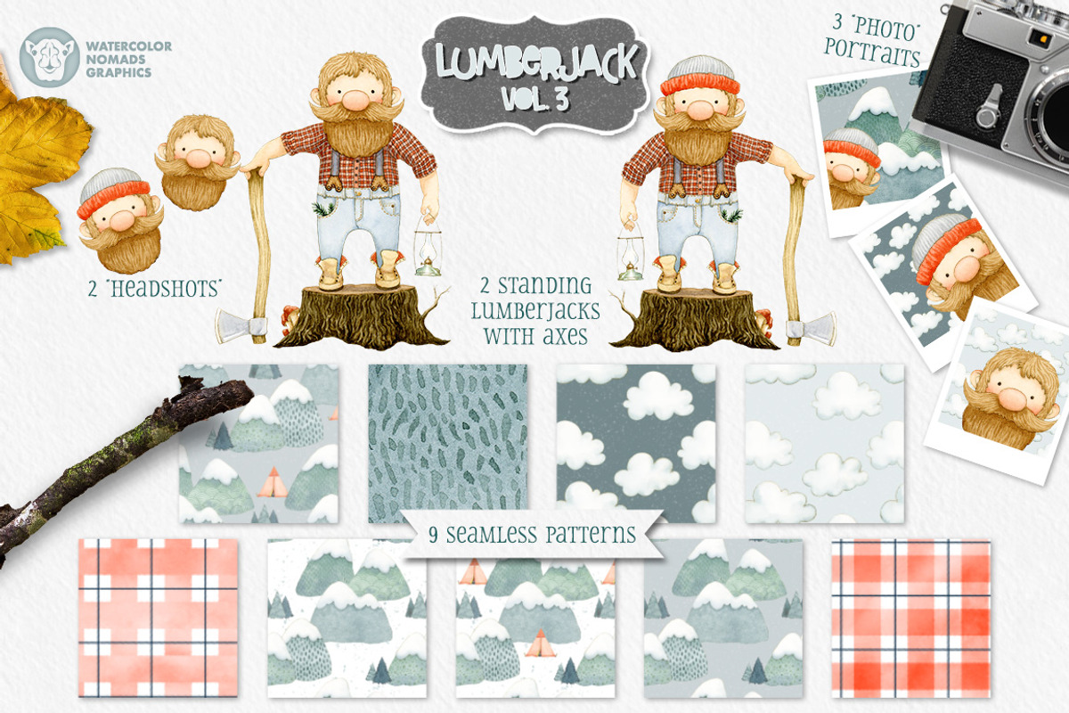 Lumberjack Mountains Watercolors, a Texture Illustration by Watercolor Nomads (Photo 3 of 4)
