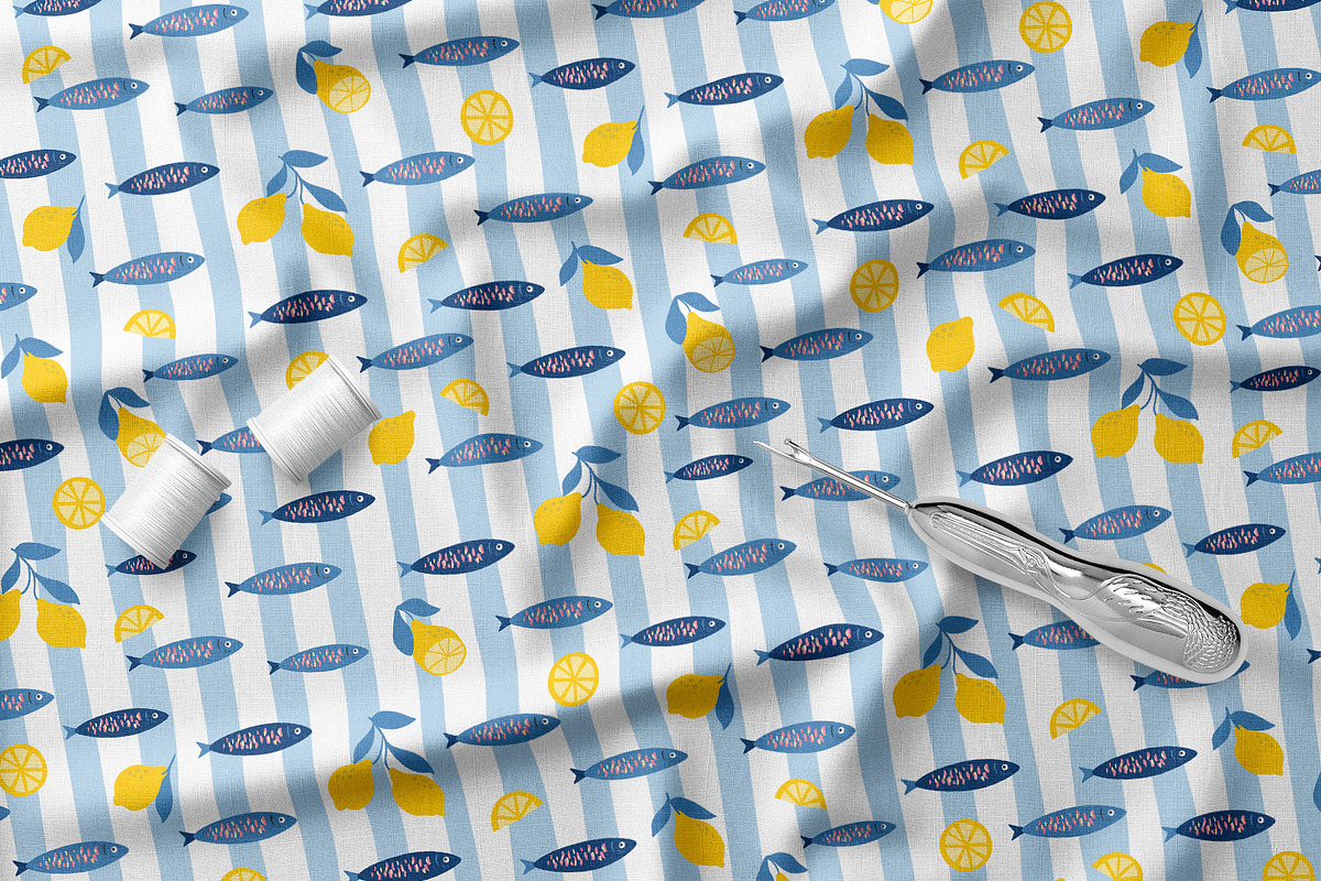 Mediterranean food Sardine patterns, a Pattern Graphic by Tani Kuzminka (Photo 14 of 25)