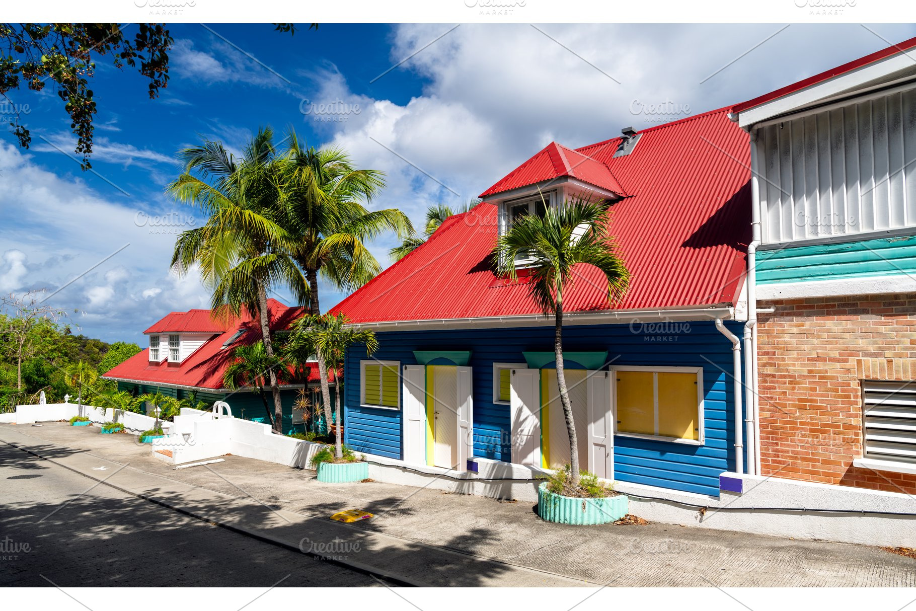 Colorful cottages with red roofs in Gustavia, Saint Barthelemy, an Architecture Photo by Leonid Andronov