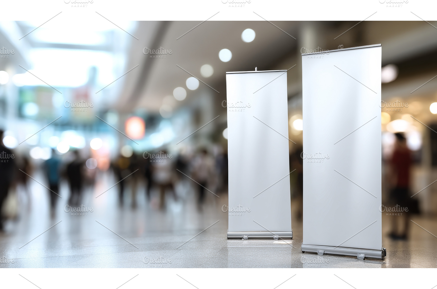 Empty roll-up banners on display at, a Business Photo by ZinetroN