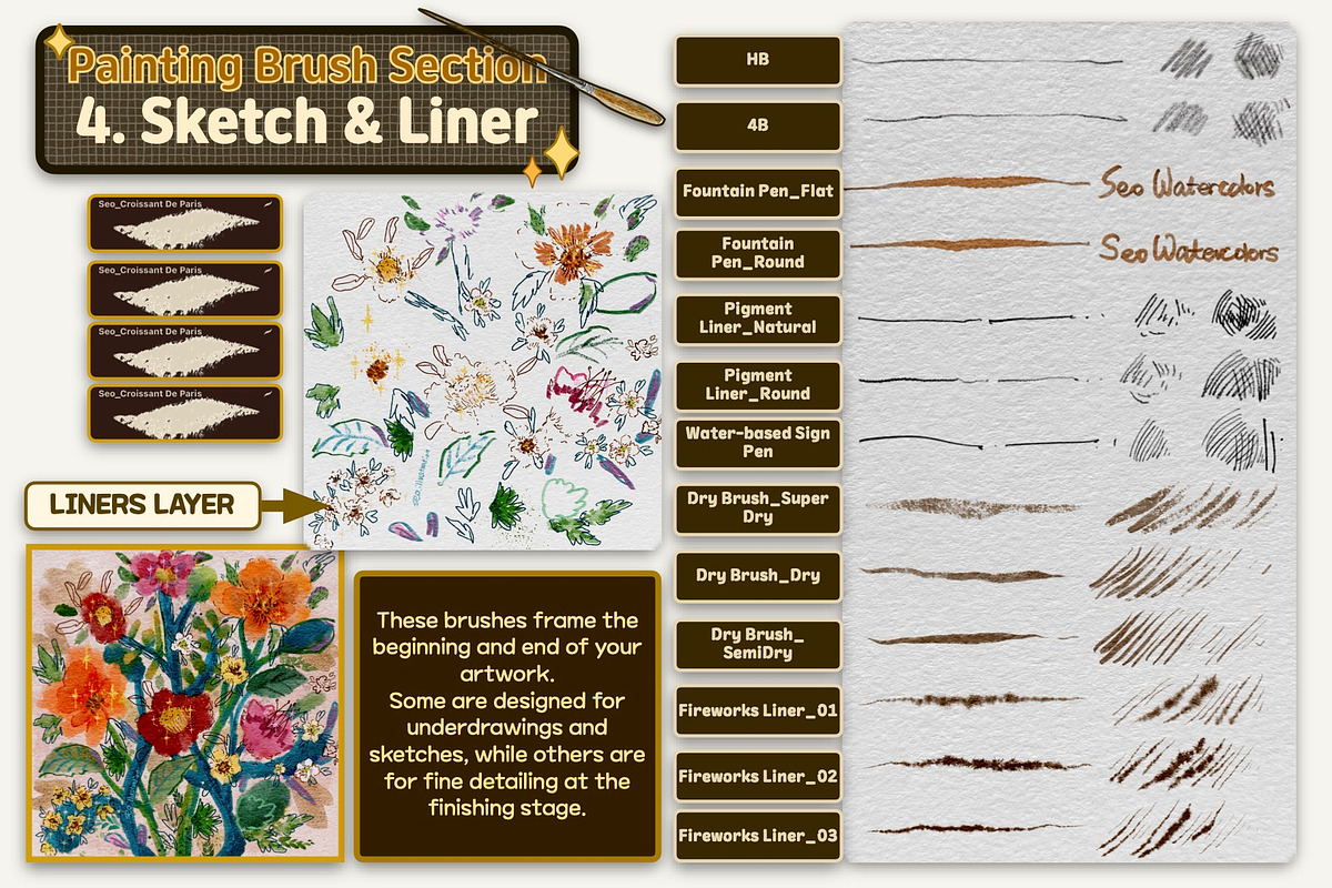 Authentic WATERCOLOR BRUSHES by Seo, a Brushes & More by Illustration by Seo (Photo 16 of 33)