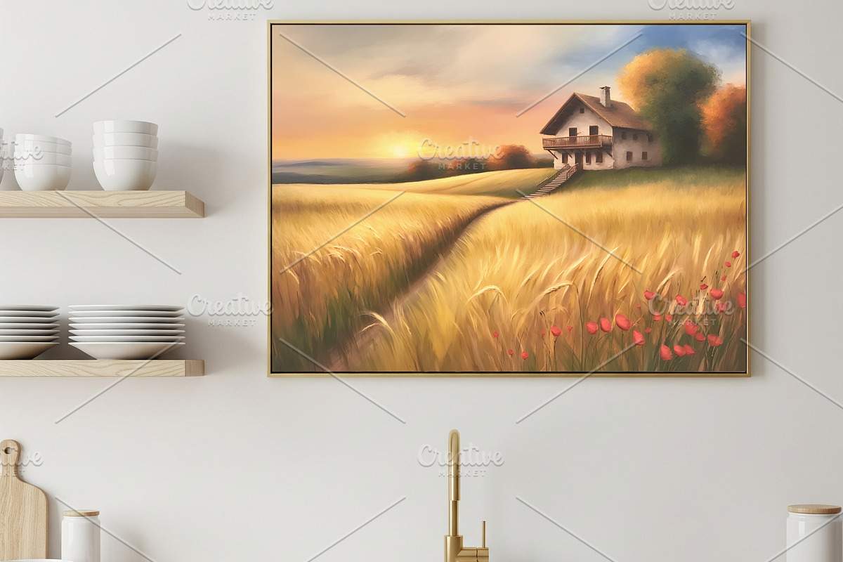 Golden Wheat Sunset Painting print, a Background Graphic by Floraphoria (Photo 2 of 11)