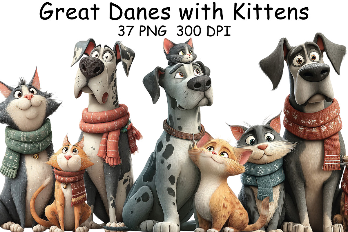 Great Danes with Kittens Clipart, an Illustration by CraftArtStudio (Photo 1 of 6)