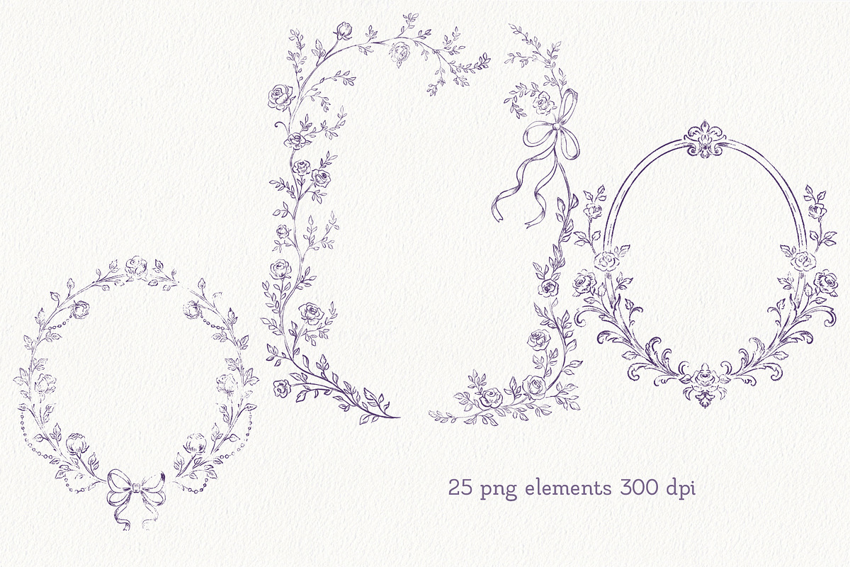 Plum Vintage Baroque Wedding Set, a Seasonal Illustration by AlenaVlasko stock Market (Photo 3 of 8)