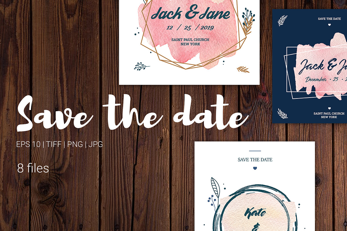 8 watercolor save the date templates, a Decorative Illustration by My watercolor shop (Photo 1 of 5)