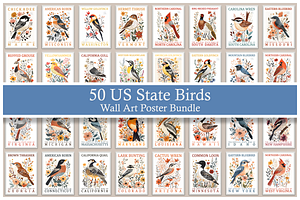 50 US State Birds Poster Bundle