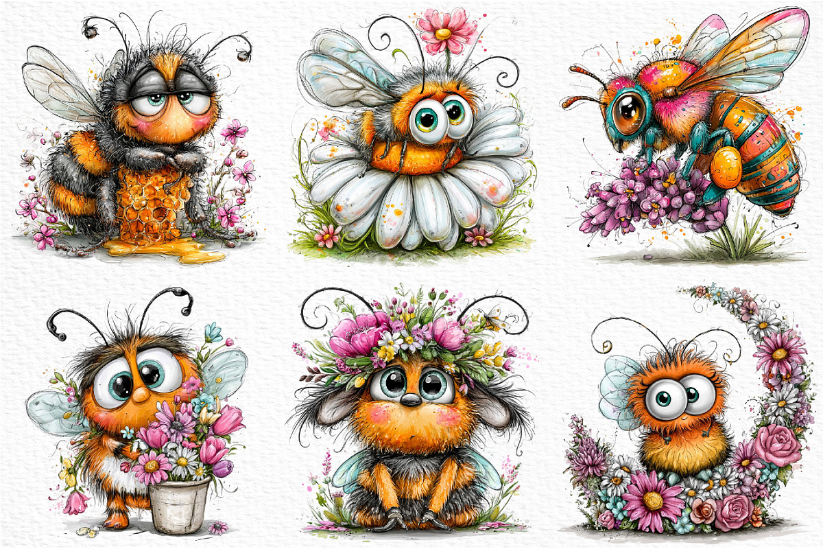 Whimsical Fuzzy Bee PNG Clipart, a Seasonal Illustration by Craft Nest (Photo 3 of 6)