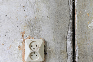 Old electrical outlet on a wall, an Architecture Photo by Edalin's Store