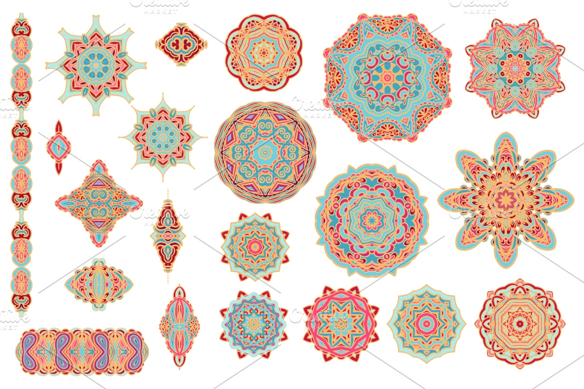 Set of decorative stars and rosettes