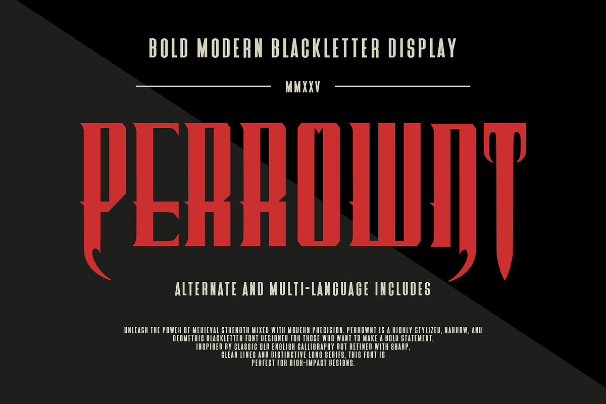 Perrownt Bold Modern Blackletter, a Blackletter Font by Maulana Creative (Photo 1 of 7)