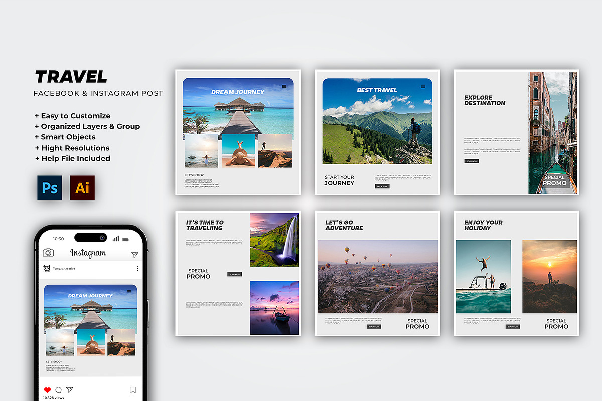 Travel Social Media Post, a Social Media Template by Glowin_studio (Photo 1 of 4)