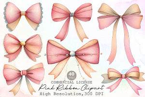 Watercolor Pink Ribbon Clipart, an Illustration by Sublimation Artist