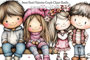 Sweet Pastel Valentine Couple Clipar, an Illustration by SinaCreation